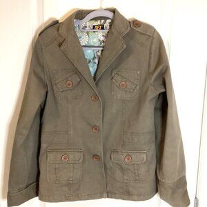 Dex Women's Army Style Jacket Size M Pockets Floral Lining Embroidery Detail